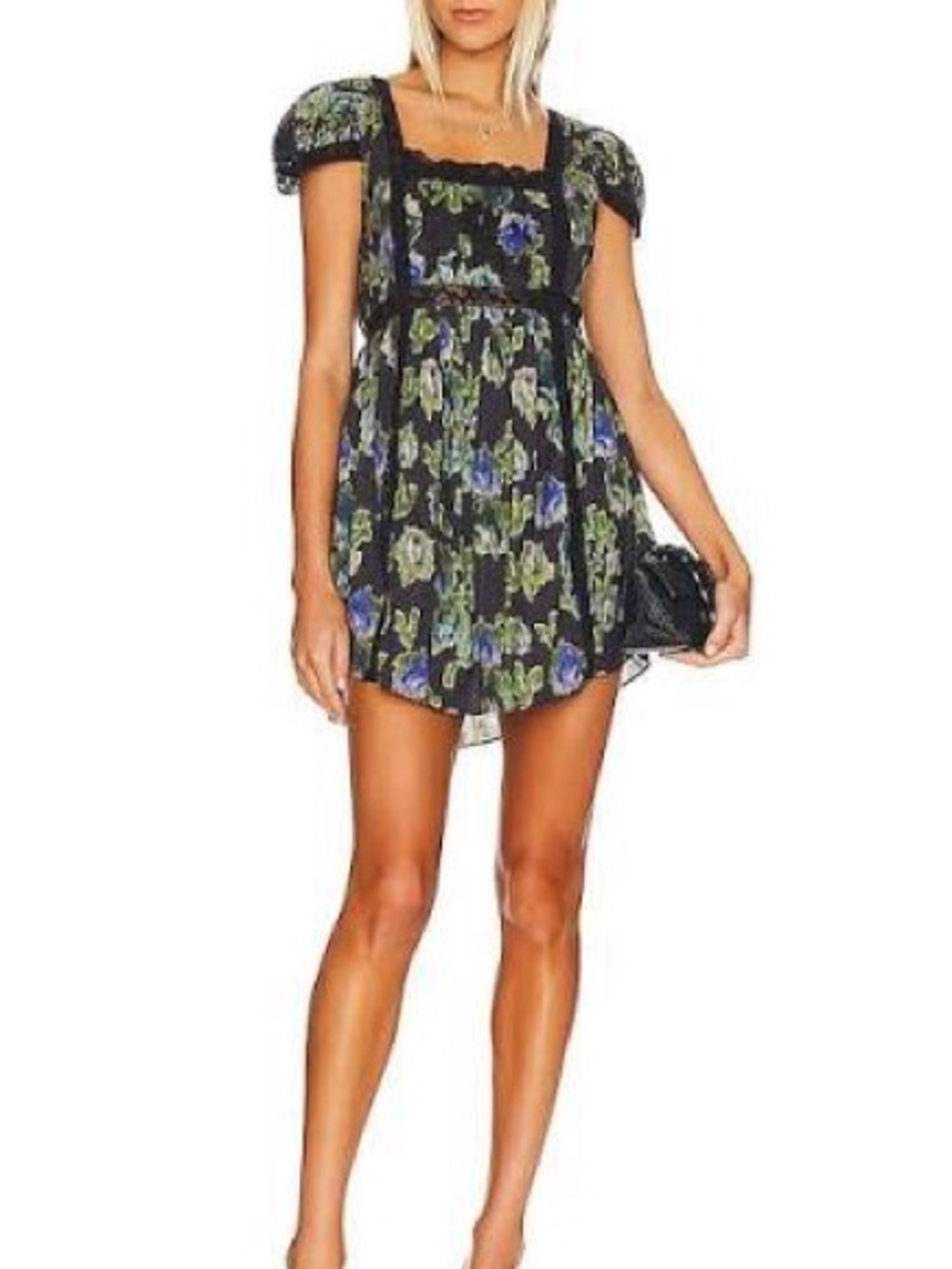 Love Shack Fancy Nutmeg Navy Floral Mini Dress